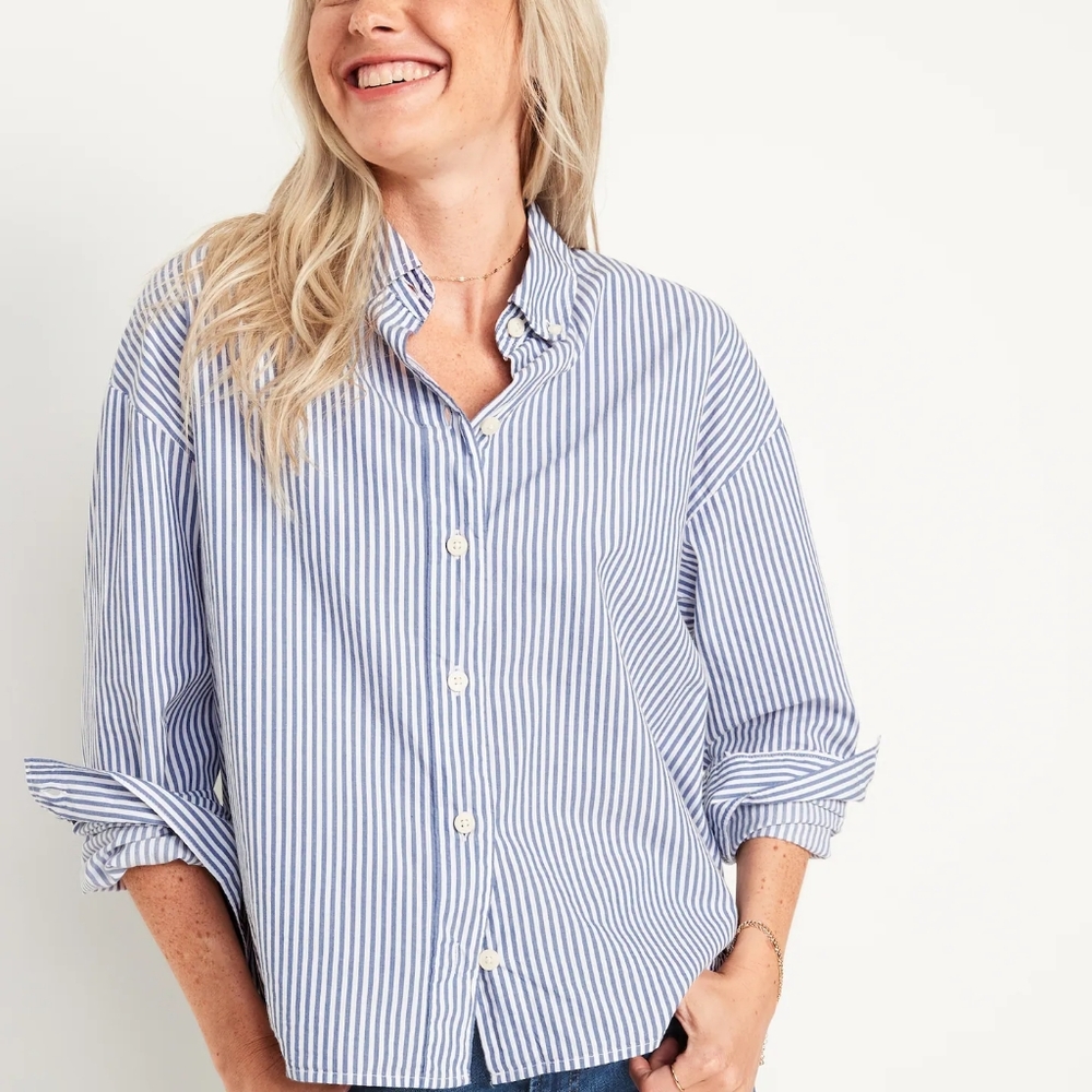 Old Navy cropped striped boyfriend shirt